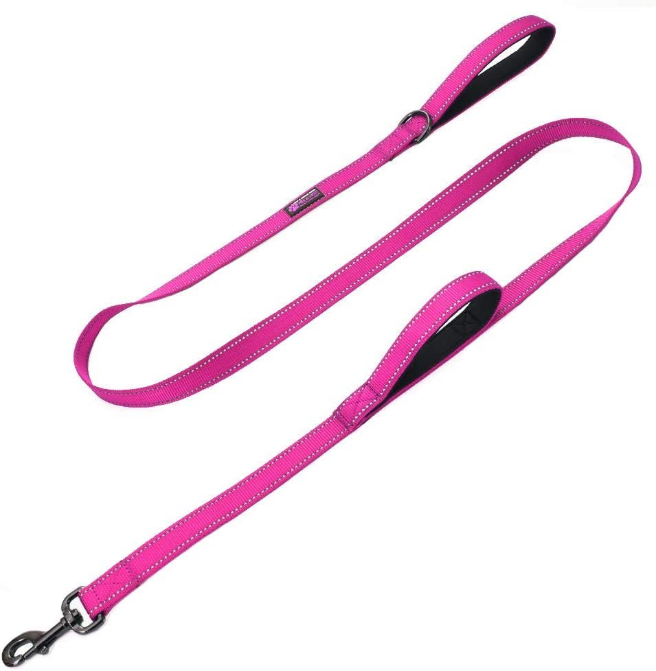 Double Handle Traffic Dog Leash - Reflective, Donates to Dog Rescue (Pink, 4 FT) - FurrrBabies & More! - 7445020811817