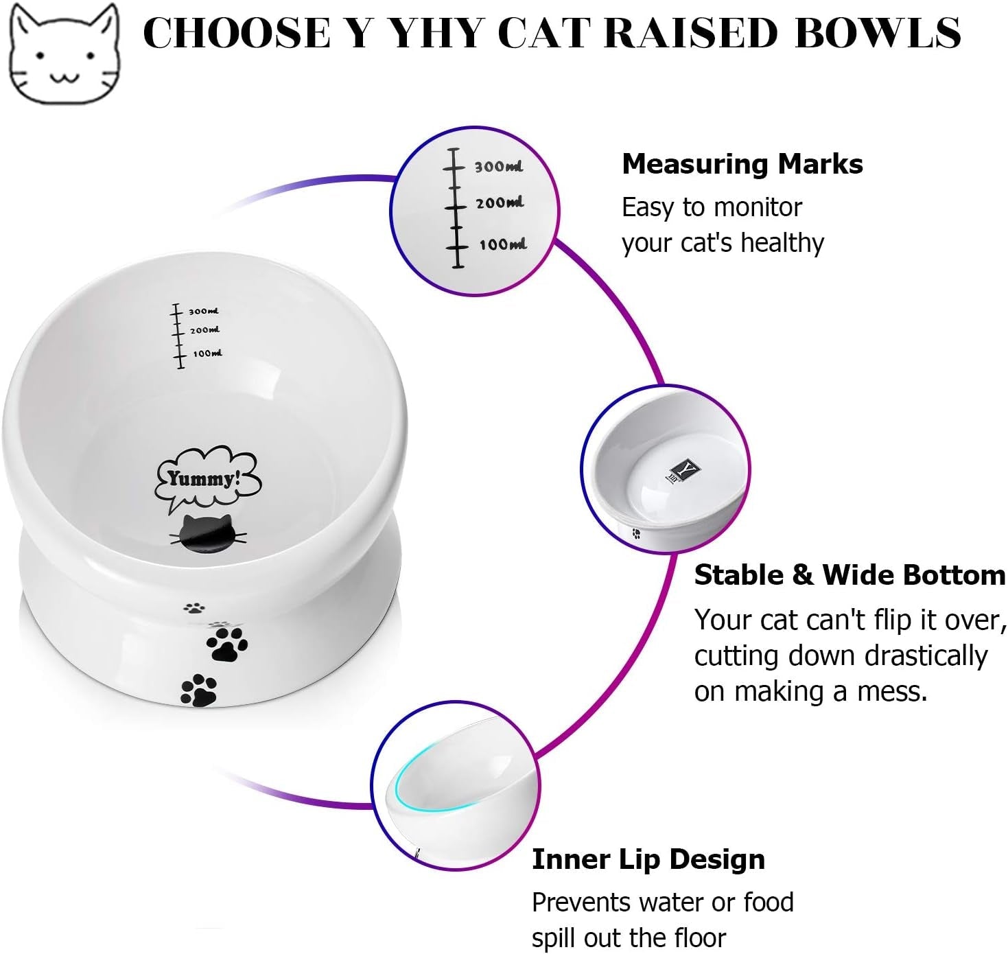 Elevated Cat Food Bowl, Raised Food and Water Bowl for Cat and Small Dog, Tilted Ceramic Water Bowls No Spill,15Oz, Dishwasher Safe - FurrrBabies & More! - 744110355390