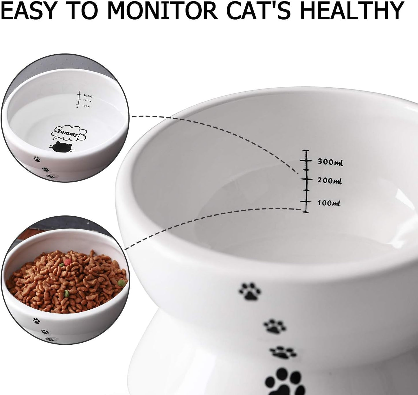 Elevated Cat Food Bowl, Raised Food and Water Bowl for Cat and Small Dog, Tilted Ceramic Water Bowls No Spill,15Oz, Dishwasher Safe - FurrrBabies & More! - 744110355390