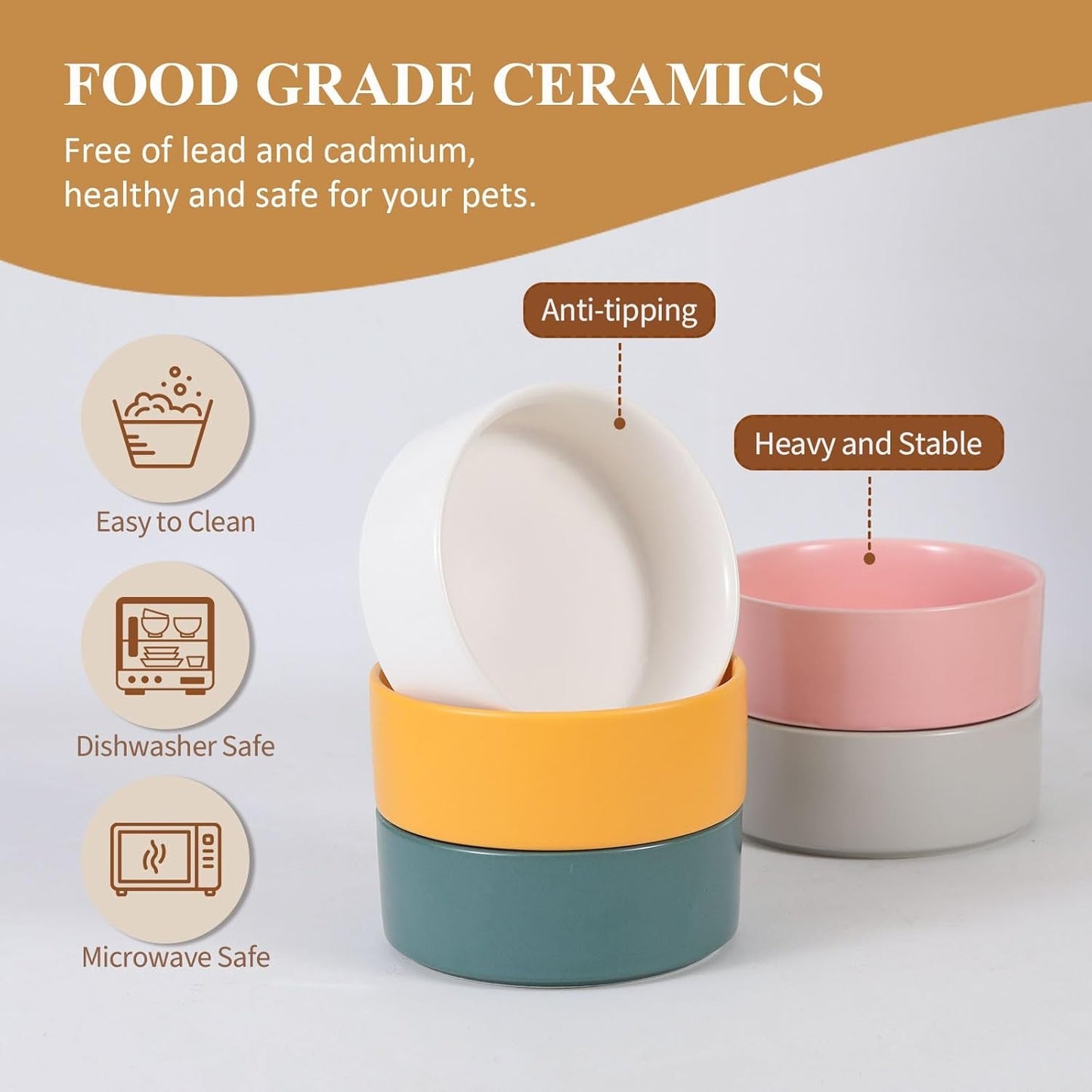 Elevated Ceramic Cat Bowl - Cat Food Bowl with Bamboo Stand - Raised Dog Dish for Puppies - anti Vomiting, Stress Free - 13.5 Oz / 400 Ml - White - FurrrBabies & More! - 7445047172120