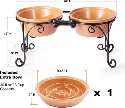 Elevated Dog Bowl Stand with 3 Large Ceramic Bowls – Raised Feeding Station for Medium & Large Dogs, Includes 2 Standard Bowls + 1 Slow Feeder, Durable Iron Frame, Non - Slip (Almond) - FurrrBabies & More! - 726084463196