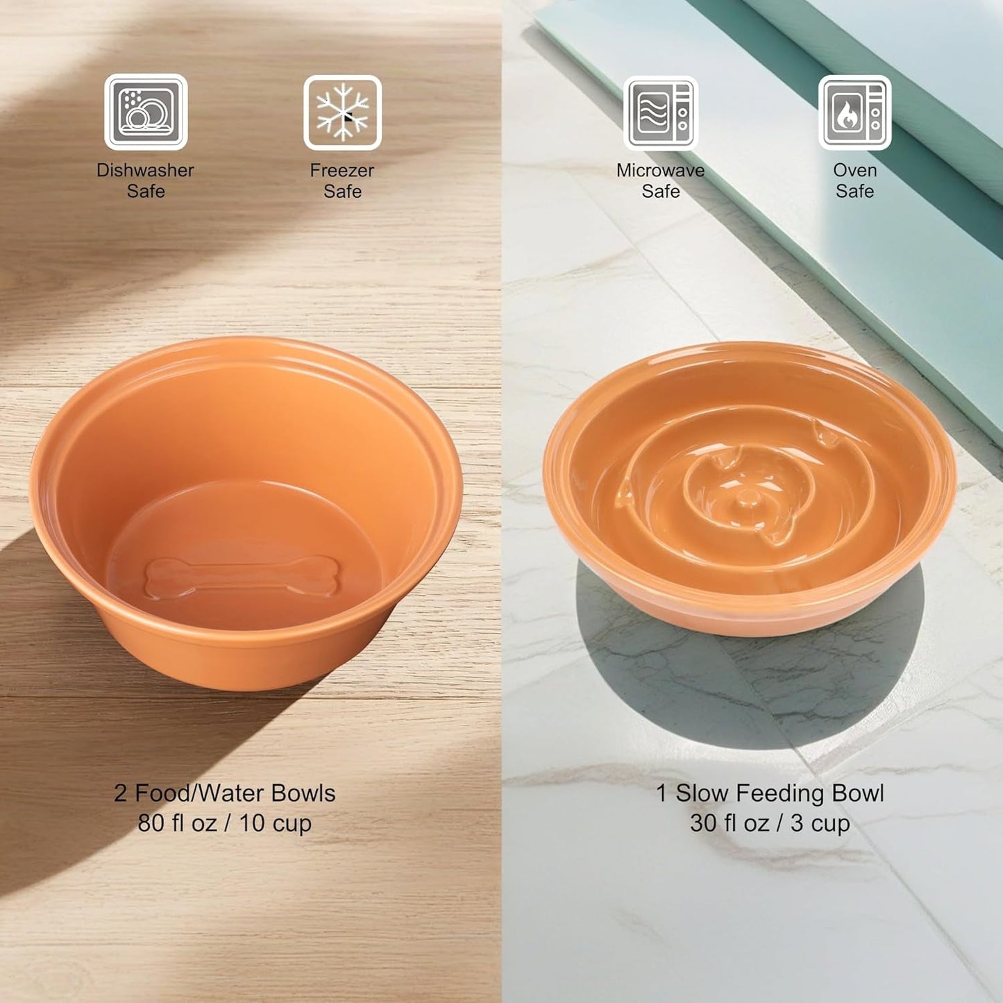 Elevated Dog Bowl Stand with 3 Large Ceramic Bowls – Raised Feeding Station for Medium & Large Dogs, Includes 2 Standard Bowls + 1 Slow Feeder, Durable Iron Frame, Non - Slip (Almond) - FurrrBabies & More! - 726084463196