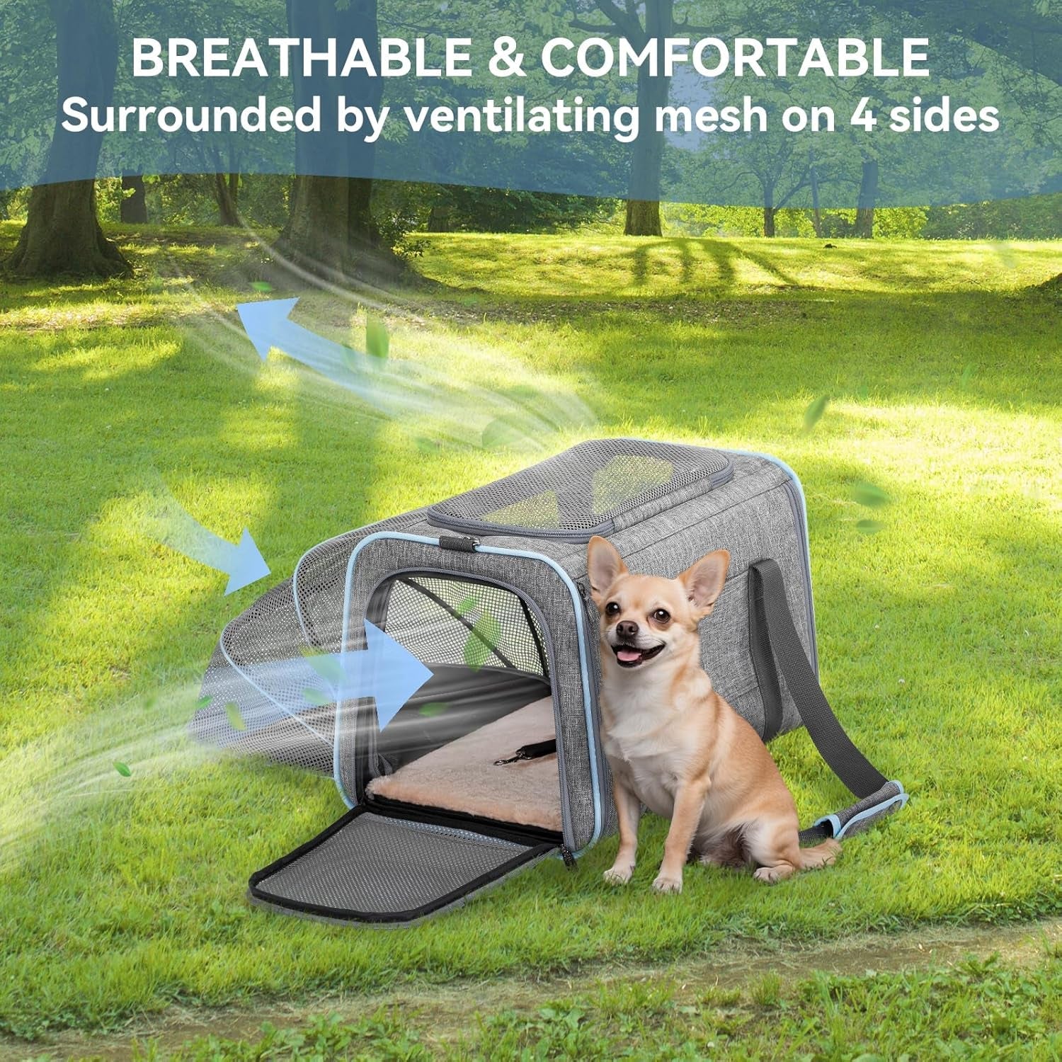 Expandable Cat Carrier Dog Carriers,Airline Approved Soft - Sided Portable Pet Travel Washable Carrier for Kittens,Puppies,Removable Soft Plush Mat and Pockets,Locking Safety Zippers - FurrrBabies & More! - 7445038218271