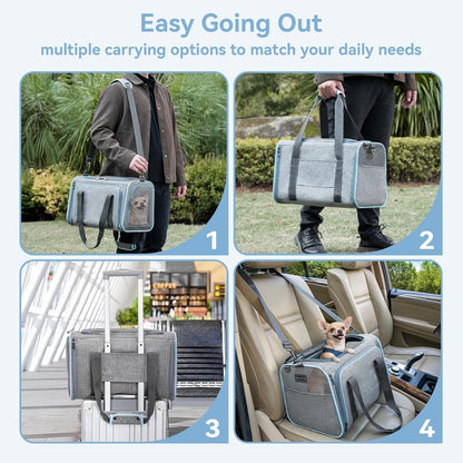 Expandable Cat Carrier Dog Carriers,Airline Approved Soft - Sided Portable Pet Travel Washable Carrier for Kittens,Puppies,Removable Soft Plush Mat and Pockets,Locking Safety Zippers - FurrrBabies & More! - 7445038218271