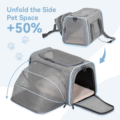 Expandable Cat Carrier Dog Carriers,Airline Approved Soft - Sided Portable Pet Travel Washable Carrier for Kittens,Puppies,Removable Soft Plush Mat and Pockets,Locking Safety Zippers - FurrrBabies & More! - 7445038218271
