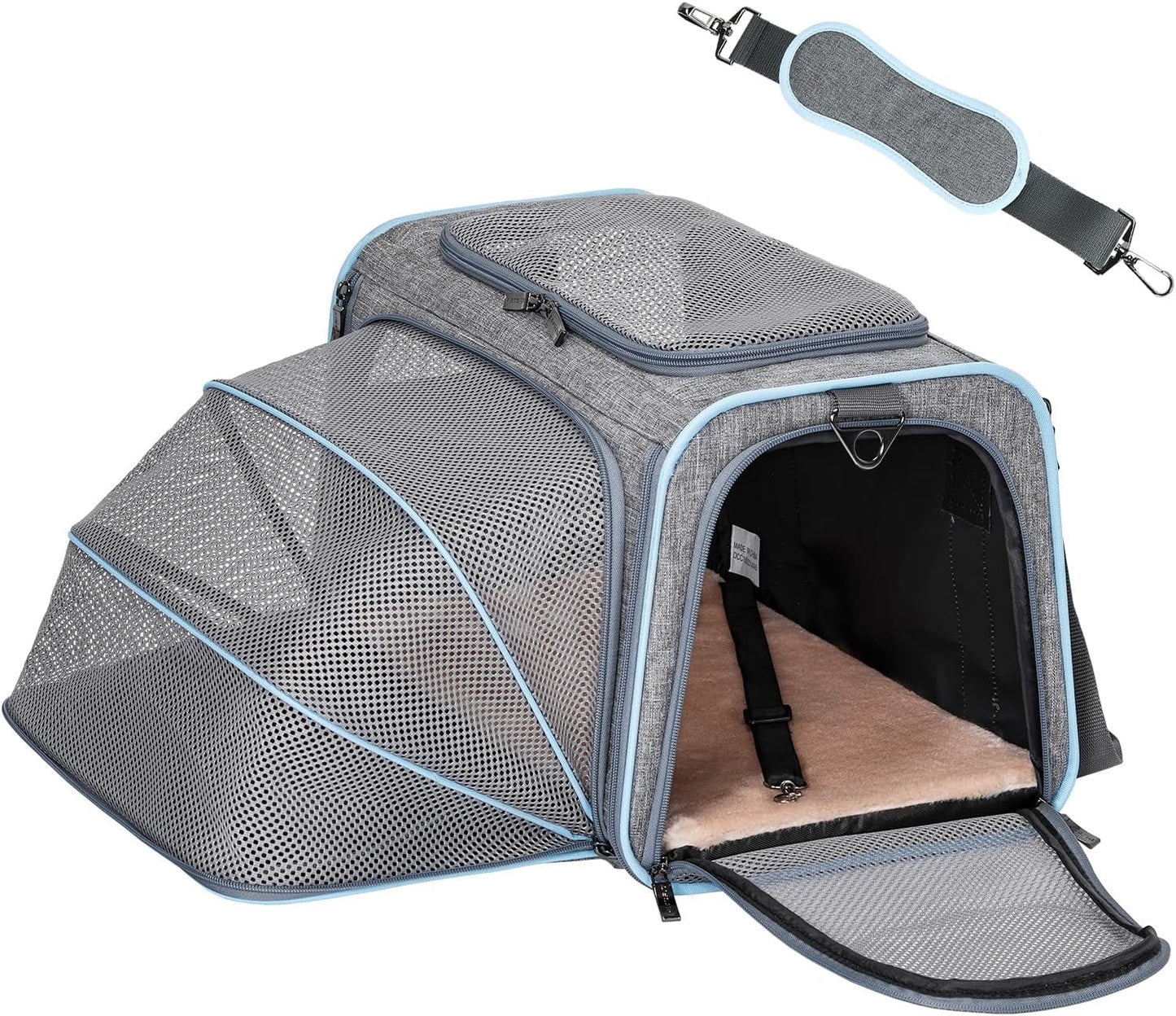 Expandable Cat Carrier Dog Carriers,Airline Approved Soft - Sided Portable Pet Travel Washable Carrier for Kittens,Puppies,Removable Soft Plush Mat and Pockets,Locking Safety Zippers - FurrrBabies & More! - 7445038218271