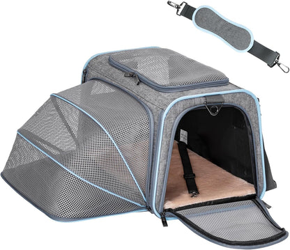 Expandable Cat Carrier Dog Carriers,Airline Approved Soft - Sided Portable Pet Travel Washable Carrier for Kittens,Puppies,Removable Soft Plush Mat and Pockets,Locking Safety Zippers - FurrrBabies & More! - 7445038218271