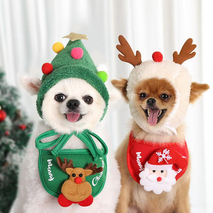 Festive Pet Christmas Hat And Saliva Towel Set - Perfect For Your Furry Friends! - FurrrBabies & More! - Dog Clothing & Accessories