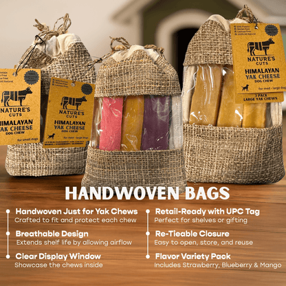 Flavored Large Yak Cheese (3 Pack) in Hand Woven Bag - FurrrBabies & More! - 850061581617n/a
