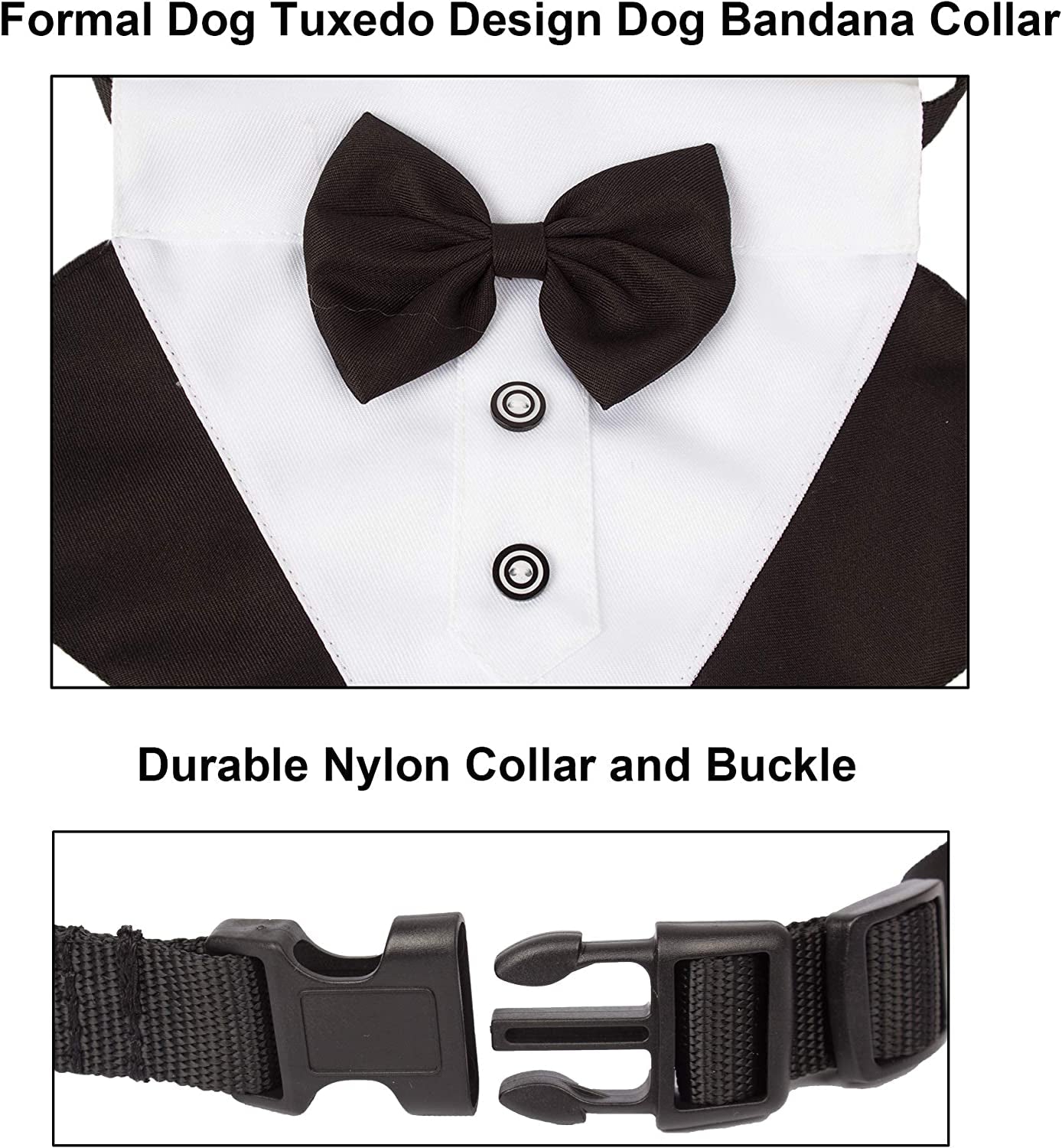 Formal Dog Tuxedo Wedding Pet Bandana Collar with Bow Tie, Adjustable Pet Bowtie Collar Bandana for Large Dog (Large) - FurrrBabies & More! - 744759755391