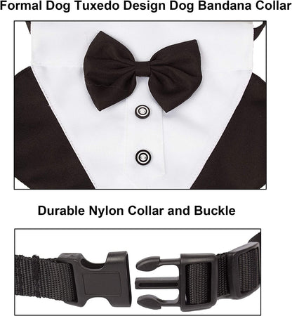 Formal Dog Tuxedo Wedding Pet Bandana Collar with Bow Tie, Adjustable Pet Bowtie Collar Bandana for Large Dog (Large) - FurrrBabies & More! - 744759755391