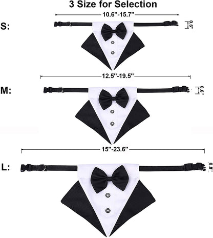 Formal Dog Tuxedo Wedding Pet Bandana Collar with Bow Tie, Adjustable Pet Bowtie Collar Bandana for Large Dog (Large) - FurrrBabies & More! - 744759755391