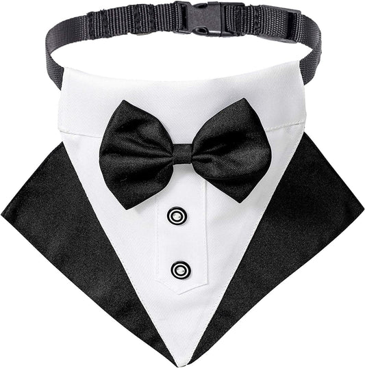 Formal Dog Tuxedo Wedding Pet Bandana Collar with Bow Tie, Adjustable Pet Bowtie Collar Bandana for Large Dog (Large) - FurrrBabies & More! - 744759755391