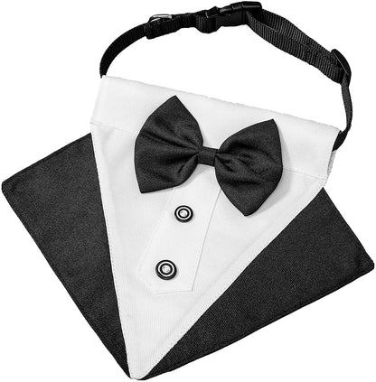 Formal Dog Tuxedo Wedding Pet Bandana Collar with Bow Tie, Adjustable Pet Bowtie Collar Bandana for Large Dog (Large) - FurrrBabies & More! - 744759755391
