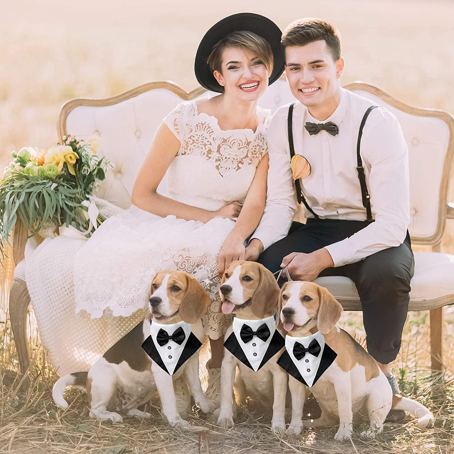 Formal Dog Tuxedo Wedding Pet Bandana Collar with Bow Tie, Adjustable Pet Bowtie Collar Bandana for Large Dog (Large) - FurrrBabies & More! - 744759755391