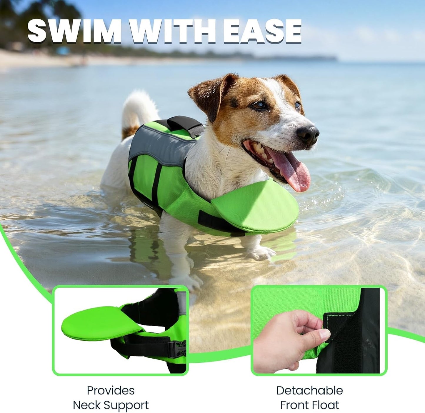 Front Float Dog Life Vest, Dog Life Jacket for Swimming & Boating, Swimming Vest with Chin Float & Handle, Ripstop & Buoyancy for Puppy Doggy, S, Bright Green - FurrrBabies & More! - 744759961174