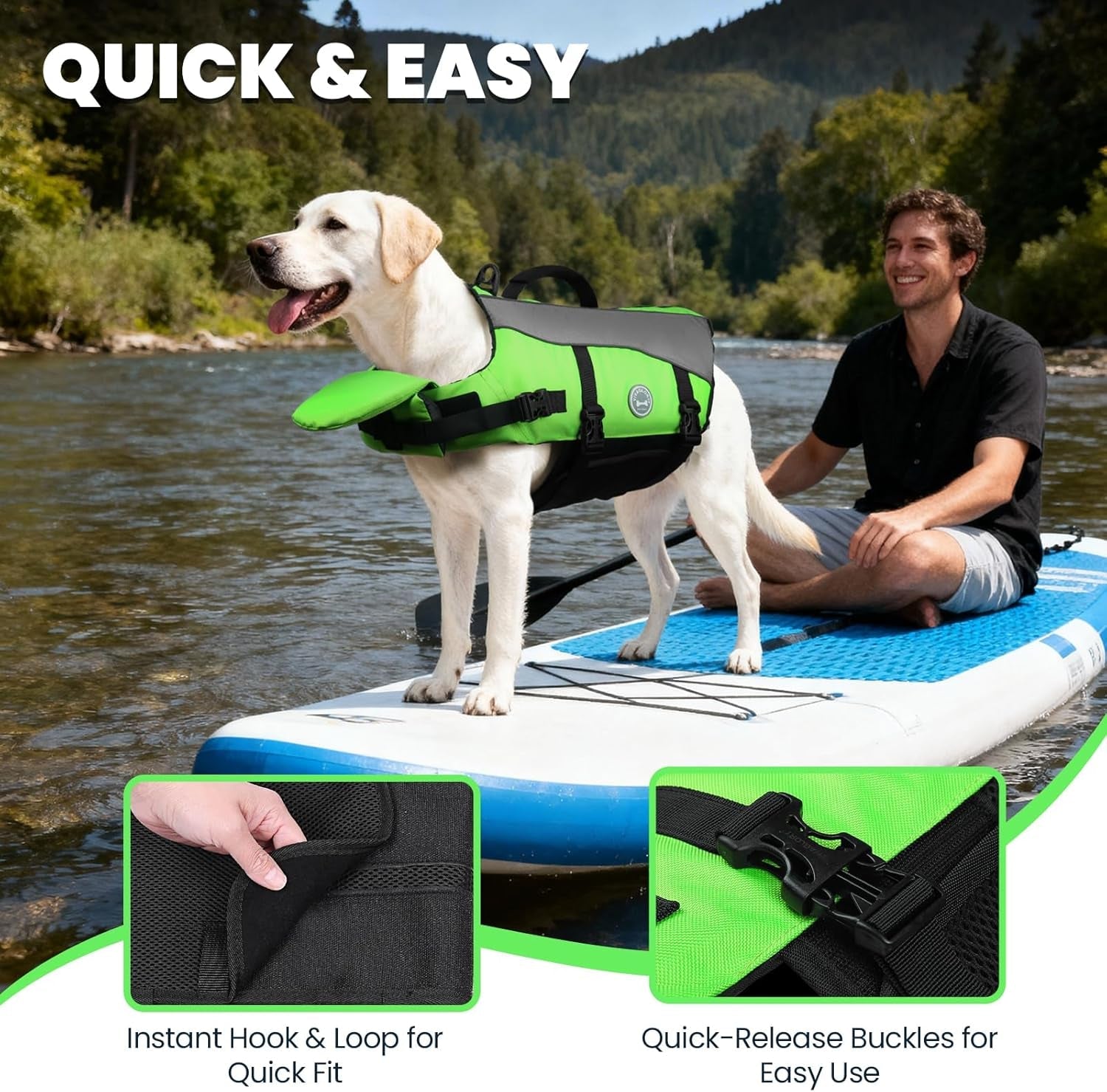 Front Float Dog Life Vest, Dog Life Jacket for Swimming & Boating, Swimming Vest with Chin Float & Handle, Ripstop & Buoyancy for Puppy Doggy, S, Bright Green - FurrrBabies & More! - 744759961174