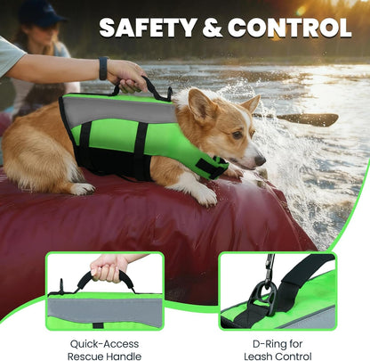 Front Float Dog Life Vest, Dog Life Jacket for Swimming & Boating, Swimming Vest with Chin Float & Handle, Ripstop & Buoyancy for Puppy Doggy, S, Bright Green - FurrrBabies & More! - 744759961174