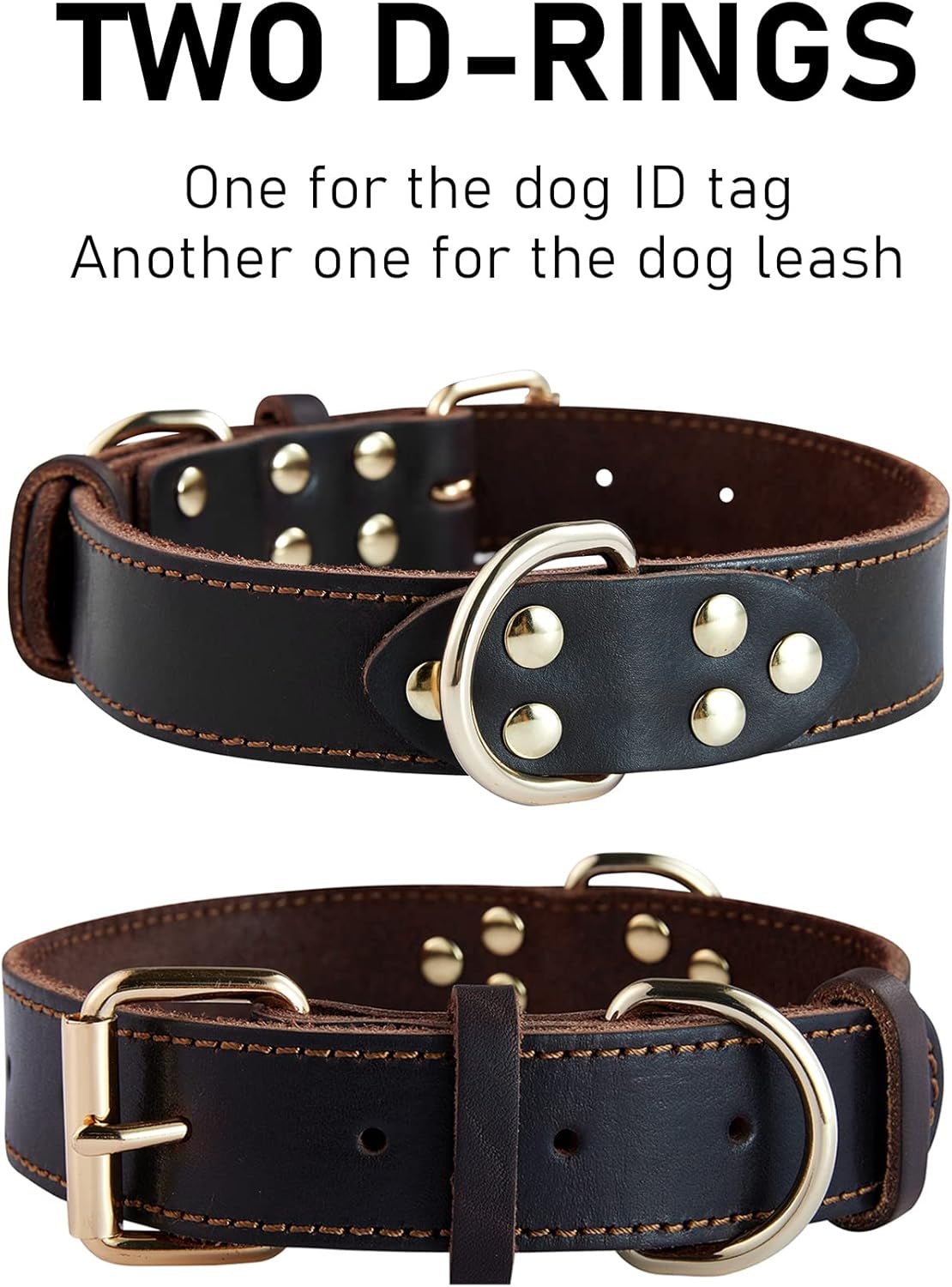 Genuine Leather Dog Collar, Heavy Duty Dog Wide Collar for Small,Medium,Large and Extra Large Dog (XL: 1.4" Wide for 18.6" - 25.8" Neck, Single Stitch - Brown) - FurrrBabies & More! - 313096725703
