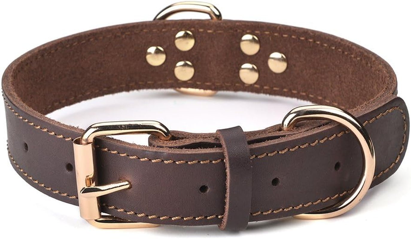 Genuine Leather Dog Collar, Heavy Duty Dog Wide Collar for Small,Medium,Large and Extra Large Dog (XL: 1.4" Wide for 18.6" - 25.8" Neck, Single Stitch - Brown) - FurrrBabies & More! - 313096725703