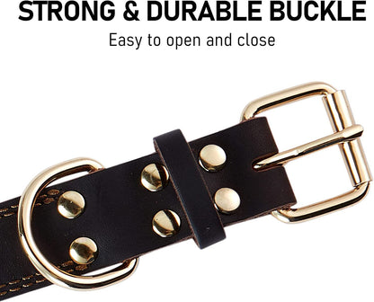Genuine Leather Dog Collar, Heavy Duty Dog Wide Collar for Small,Medium,Large and Extra Large Dog (XL: 1.4" Wide for 18.6" - 25.8" Neck, Single Stitch - Brown) - FurrrBabies & More! - 313096725703