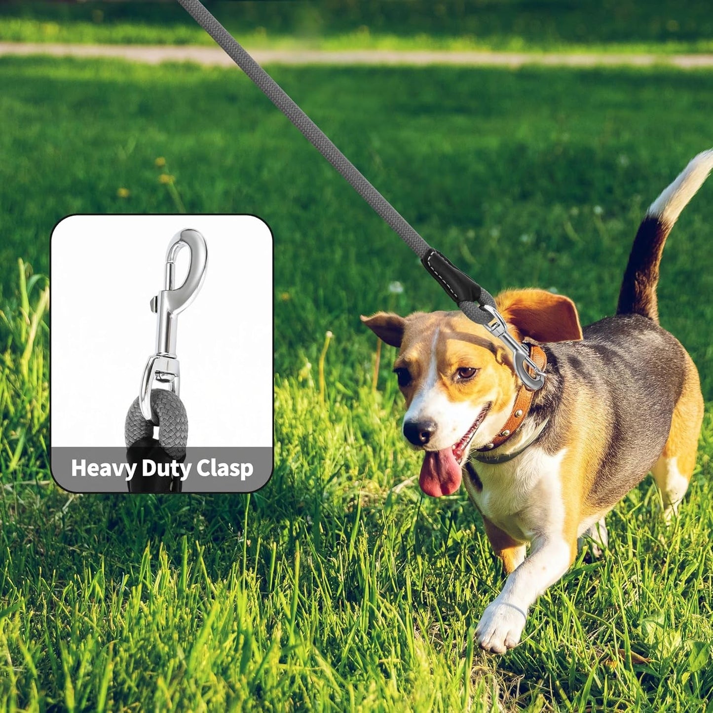 Genuine Leather Wrapped Handle Dog Leash, W Heavy Duty Clasp Rope Leash for Small Medium Large Dogs (Gray, 5FT) - FurrrBabies & More! - 726084563070