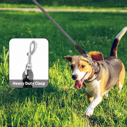 Genuine Leather Wrapped Handle Dog Leash, W Heavy Duty Clasp Rope Leash for Small Medium Large Dogs (Gray, 5FT) - FurrrBabies & More! - 726084563070