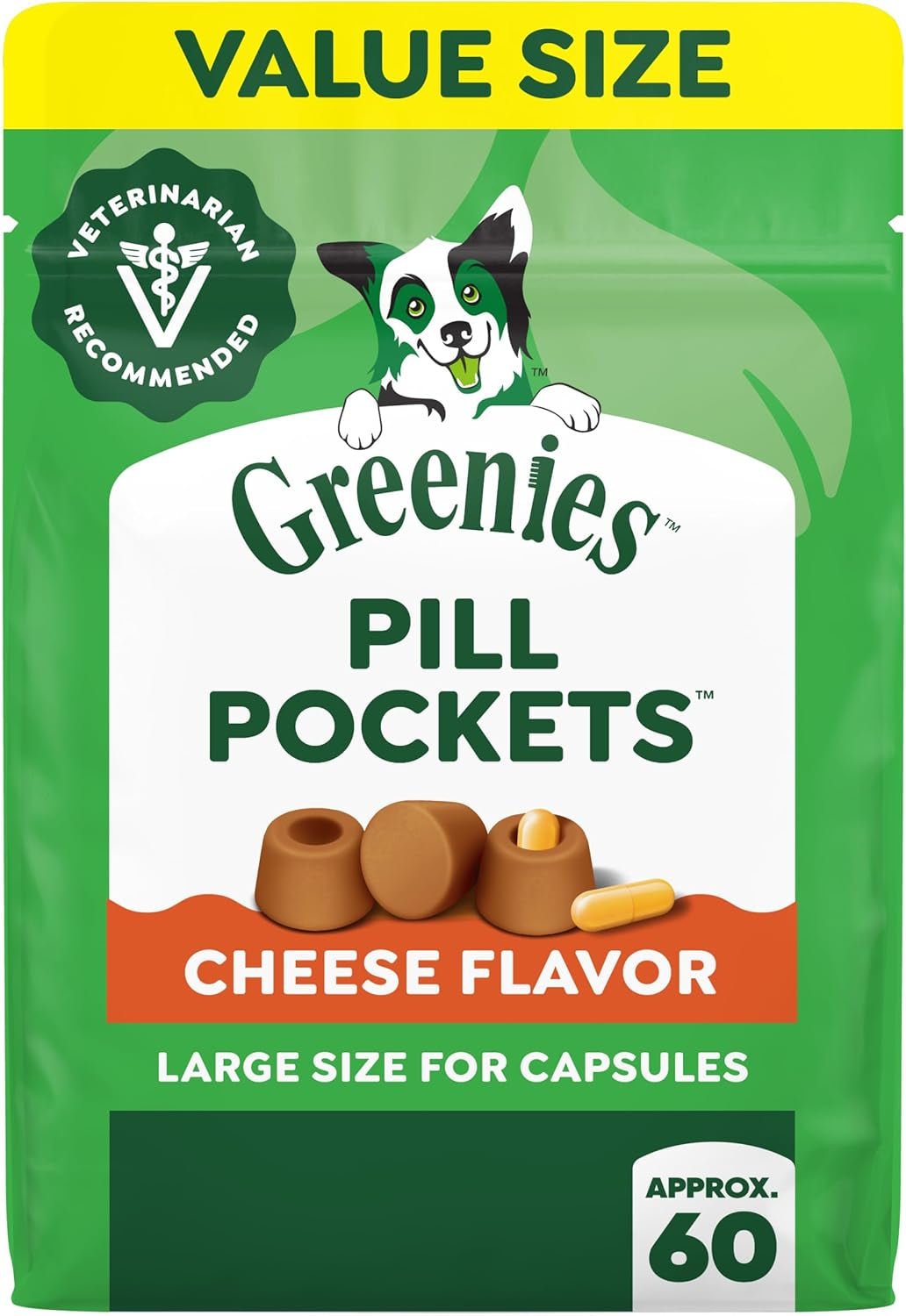Greenies Pill Pockets for Dogs Large Size, Dog Treat Pouch for Capsule Medication, Cheese Flavor, 15.8 Oz. Pouch - FurrrBabies & More! - 7445034323337