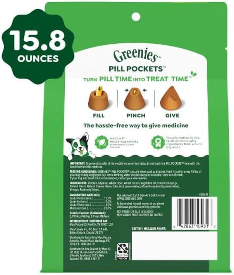 Greenies Pill Pockets for Dogs Large Size, Dog Treat Pouch for Capsule Medication, Cheese Flavor, 15.8 Oz. Pouch - FurrrBabies & More! - 7445034323337