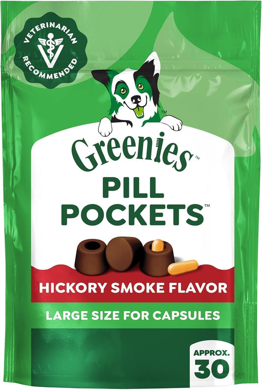 Greenies Pill Pockets for Dogs Large Size, Dog Treat Pouch for Capsule Medication, Hickory Smoke Flavor, 7.9 Oz. Pouch - FurrrBabies & More! - 744759693518
