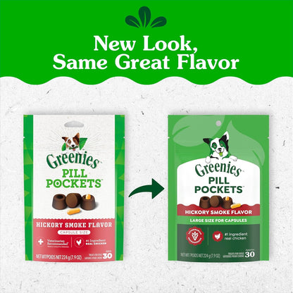 Greenies Pill Pockets for Dogs Large Size, Dog Treat Pouch for Capsule Medication, Hickory Smoke Flavor, 7.9 Oz. Pouch - FurrrBabies & More! - 744759693518