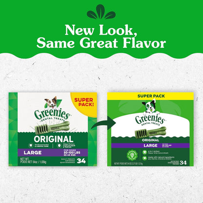 Greenies Veterinarian - Recommended Adult Natural Dental Dog Treats Large Size, Dog Dental Chews, Original Flavor, 54 Oz. Pack, 34 Count - FurrrBabies & More! - 7445015129163