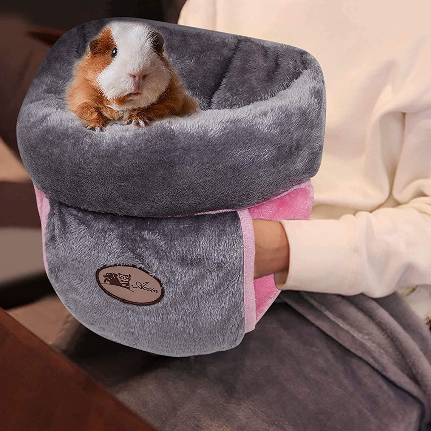 Guinea Pig Bed Cuddle Cave Warm Fleece Cozy House Bedding Sleeping Cushion Cage Nest for Small Animal Squirrel Chinchilla Rabbit Hedgehog Cage Accessories (Grey) - FurrrBabies & More! - 705353207488