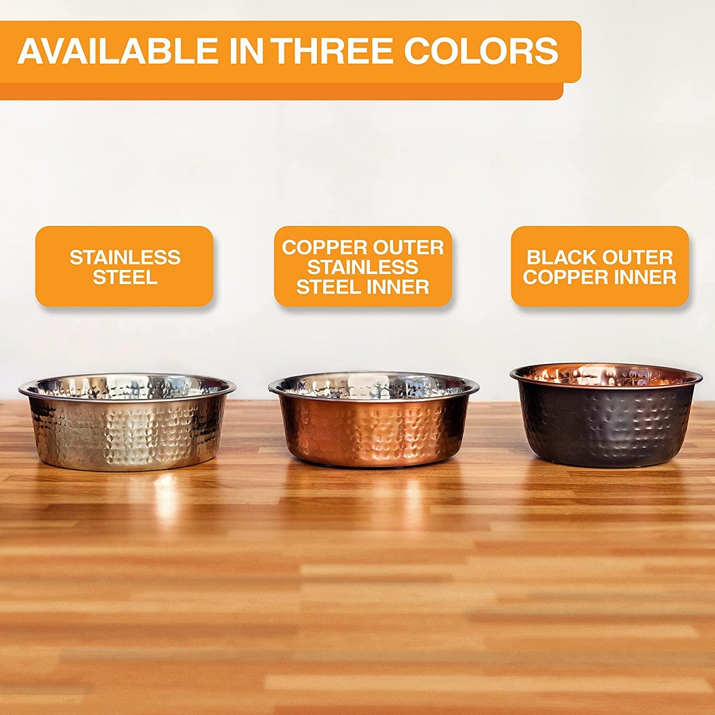 Hammered Decorative Designer Bowls - Luxury Style Premium Dog and Cat Dishes (Large, Stainless) - FurrrBabies & More! - 7445021634620