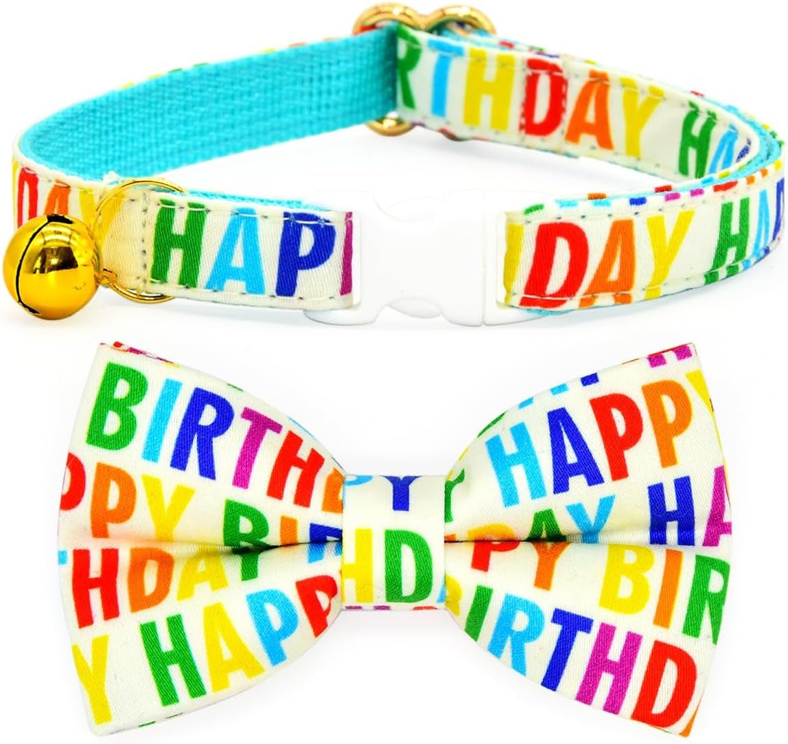 Happy Birthday Cat Breakaway Collar Bow Tie with Bell, Wedding/Birthday Cat Accessories - FurrrBabies & More! - 7445012851852