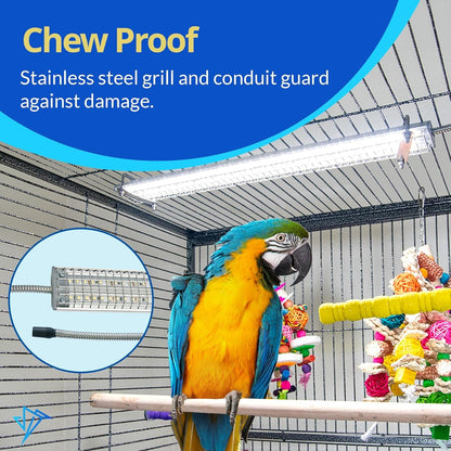 Happybird Lighting Bird Cage Light with Chew Guard - Full Spectrum LED Pet Light - Simulates Natural Environment - Safe for Hookbill Birds – Easy to Install - (18" Long) - FurrrBabies & More! - 726084810181