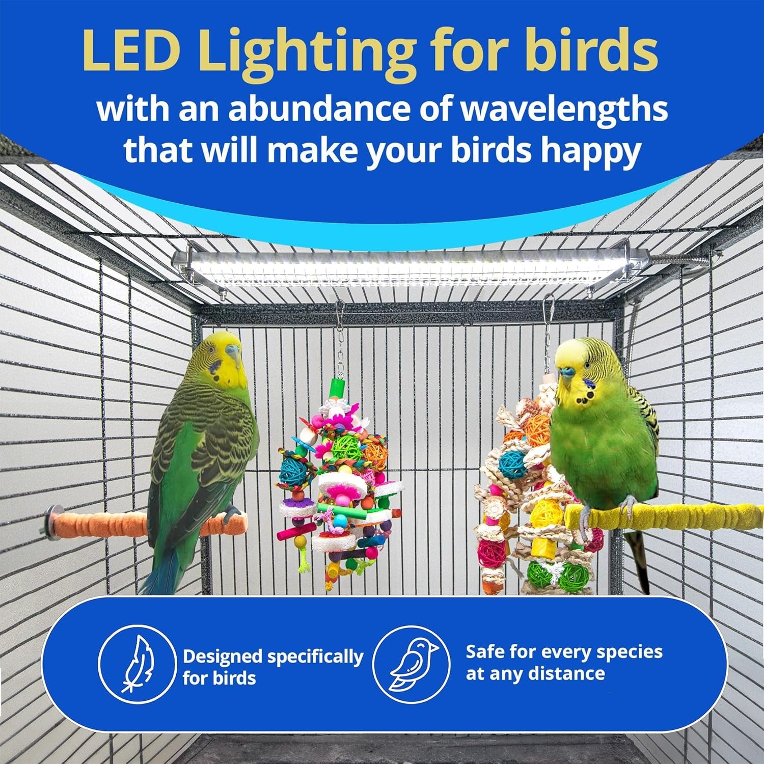 Happybird Lighting Bird Cage Light with Chew Guard - Full Spectrum LED Pet Light - Simulates Natural Environment - Safe for Hookbill Birds – Easy to Install - (18" Long) - FurrrBabies & More! - 726084810181