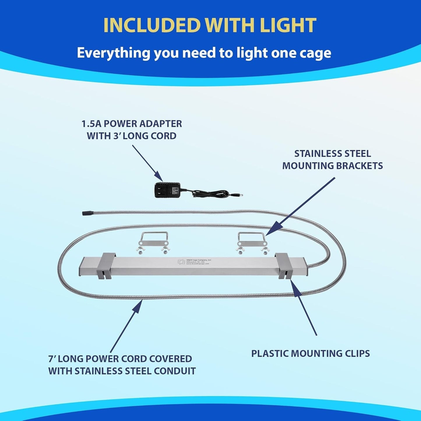 Happybird Lighting Bird Cage Light with Chew Guard - Full Spectrum LED Pet Light - Simulates Natural Environment - Safe for Hookbill Birds – Easy to Install - (18" Long) - FurrrBabies & More! - 726084810181