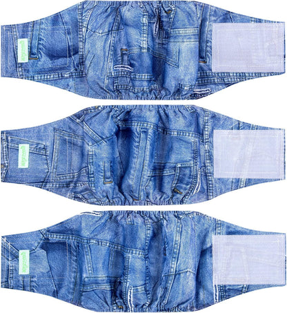 Jeans Washable Male Dog Diapers (Pack of 3) - Washable Male Dog Belly Wrap (Medium) - FurrrBabies & More! - 705353040498