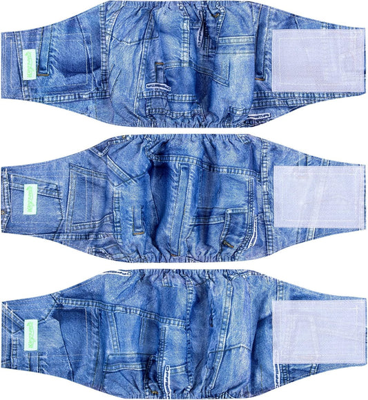 Jeans Washable Male Dog Diapers (Pack of 3) - Washable Male Dog Belly Wrap (Medium) - FurrrBabies & More! - 705353040498