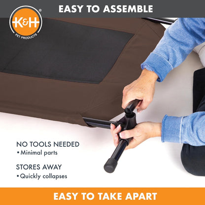 K&H Outdoor Elevated Dog Bed - Cooling Raised Dog Bed for Large & Extra - Large Pets, Breathable Mesh Center Hammock Design, Indoor/Outdoor Washable Cover, Portable Metal Frame, Chocolate, XL 50X32In - FurrrBabies & More! - 744110068016