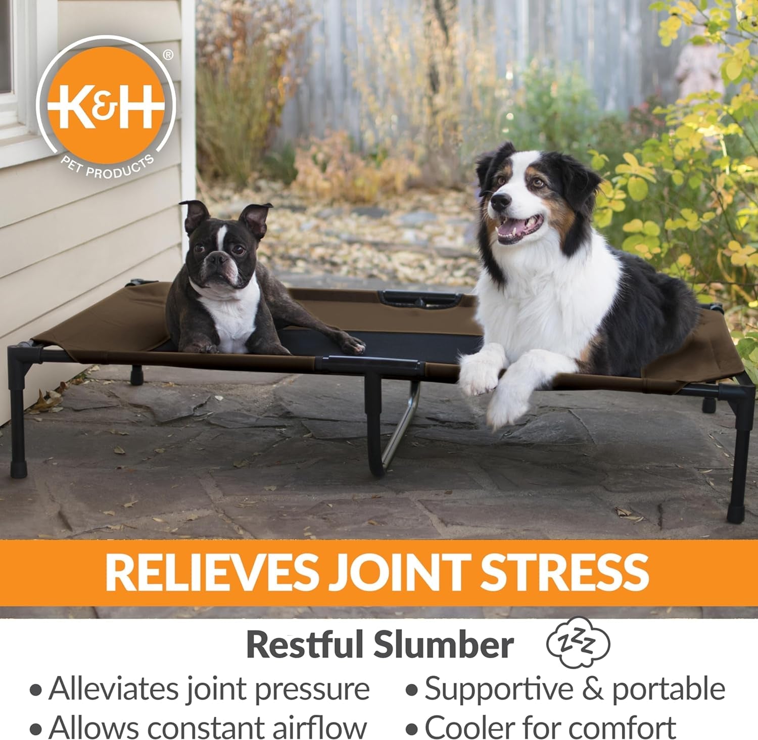 K&H Outdoor Elevated Dog Bed - Cooling Raised Dog Bed for Large & Extra - Large Pets, Breathable Mesh Center Hammock Design, Indoor/Outdoor Washable Cover, Portable Metal Frame, Chocolate, XL 50X32In - FurrrBabies & More! - 744110068016