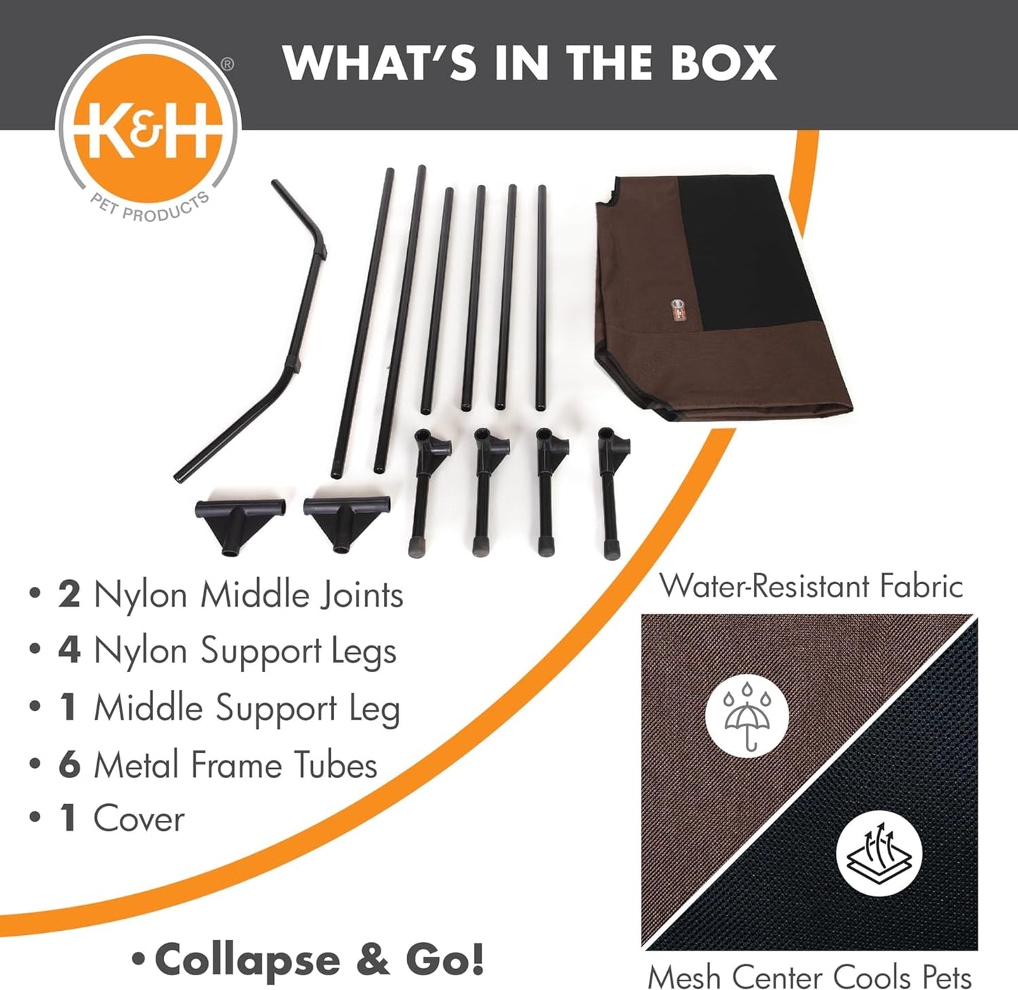 K&H Outdoor Elevated Dog Bed - Cooling Raised Dog Bed for Large & Extra - Large Pets, Breathable Mesh Center Hammock Design, Indoor/Outdoor Washable Cover, Portable Metal Frame, Chocolate, XL 50X32In - FurrrBabies & More! - 744110068016