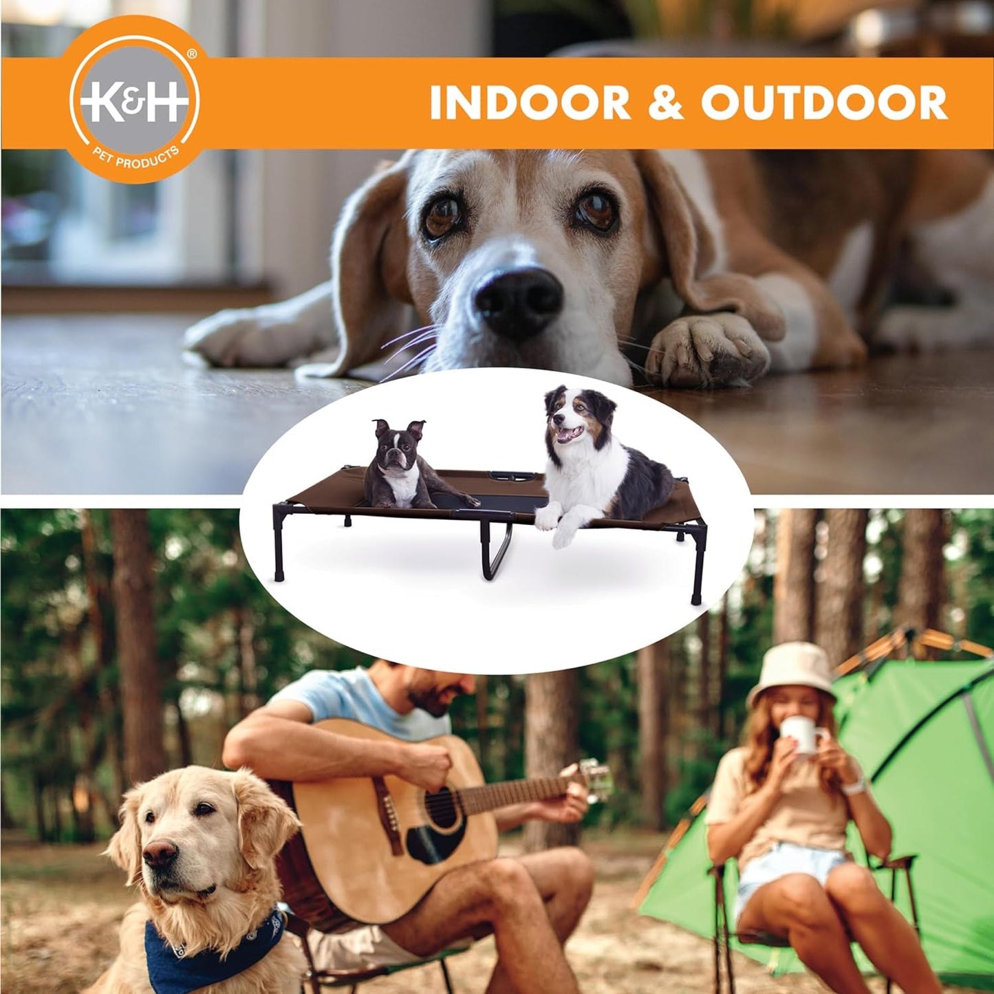 K&H Outdoor Elevated Dog Bed - Cooling Raised Dog Bed for Large & Extra - Large Pets, Breathable Mesh Center Hammock Design, Indoor/Outdoor Washable Cover, Portable Metal Frame, Chocolate, XL 50X32In - FurrrBabies & More! - 744110068016