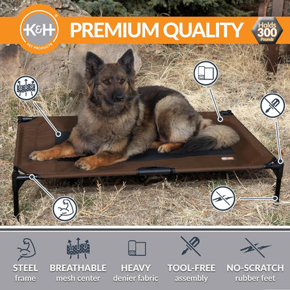 K&H Outdoor Elevated Dog Bed - Cooling Raised Dog Bed for Large & Extra - Large Pets, Breathable Mesh Center Hammock Design, Indoor/Outdoor Washable Cover, Portable Metal Frame, Chocolate, XL 50X32In - FurrrBabies & More! - 744110068016