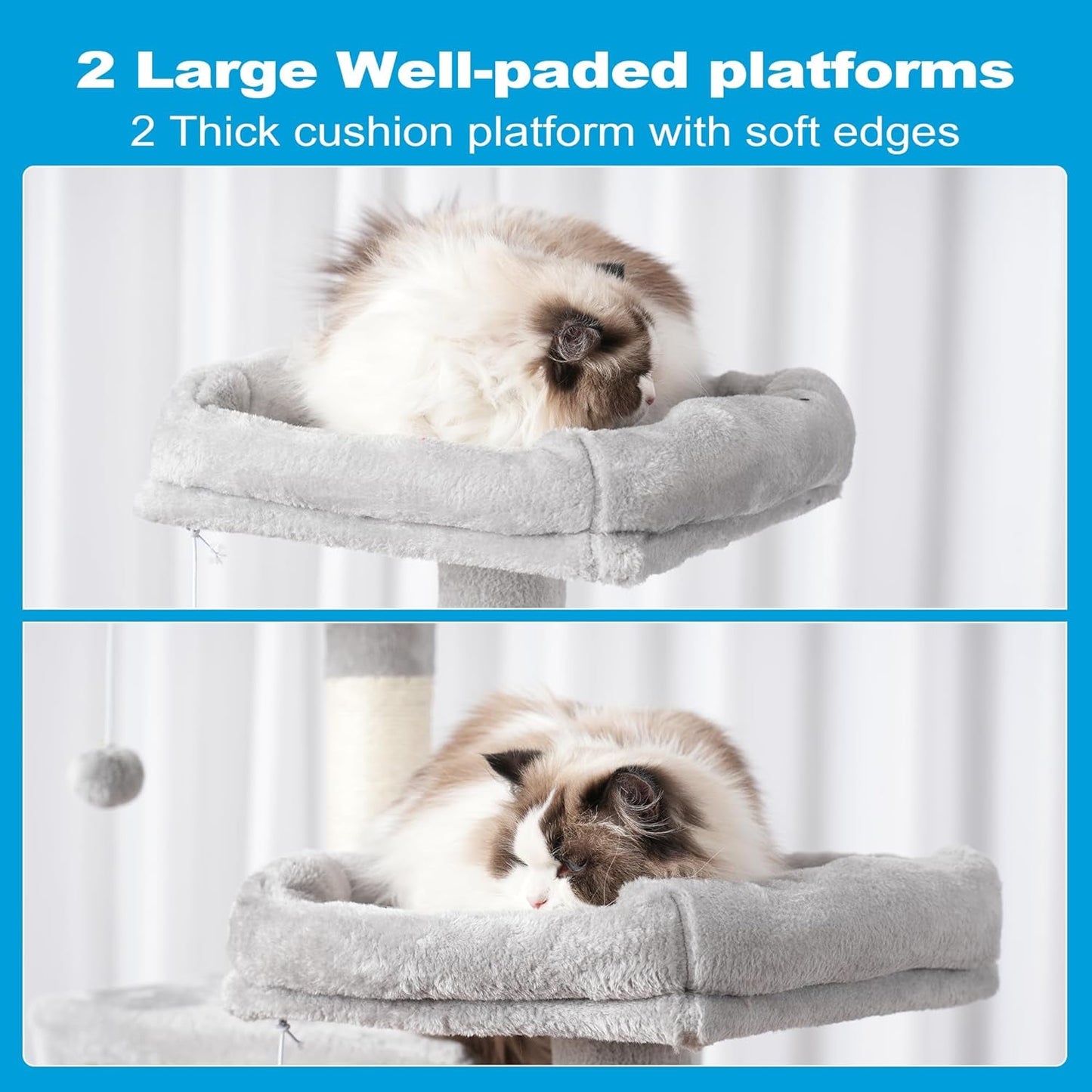 Large Multi - Level Cat Tree Condo Furniture with Sisal - Covered Scratching Posts, 2 Bigger Plush Condos, Perch Hammock for Kittens, Cats and Pets Light Gray MPJ020W - FurrrBabies & More! - 705353763786