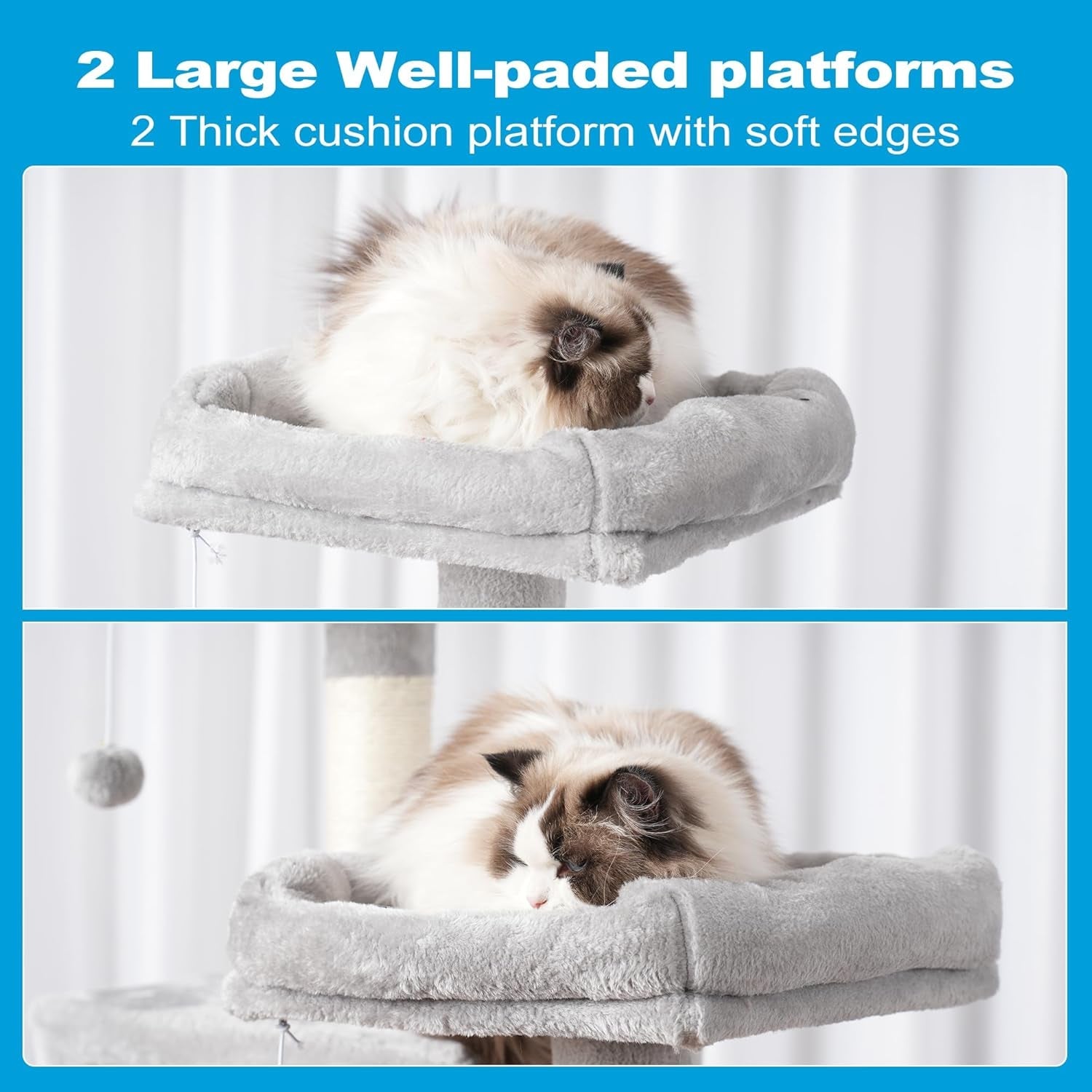 Large Multi - Level Cat Tree Condo Furniture with Sisal - Covered Scratching Posts, 2 Bigger Plush Condos, Perch Hammock for Kittens, Cats and Pets Light Gray MPJ020W - FurrrBabies & More! - 705353763786