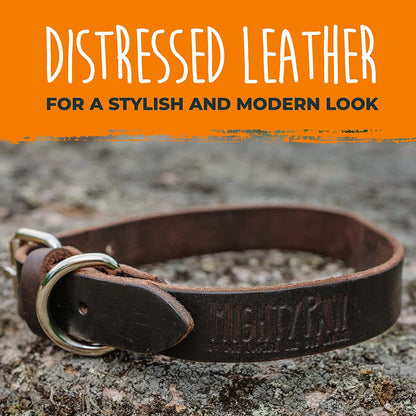 Leather Dog Collar - Genuine Distressed Leather - Strong Metal Buckle - Ultimate Comfort - Modern Style for All Dogs Breeds - Comfort Puppy Collar - (Medium - Brown) - FurrrBabies & More! - 7445028223261