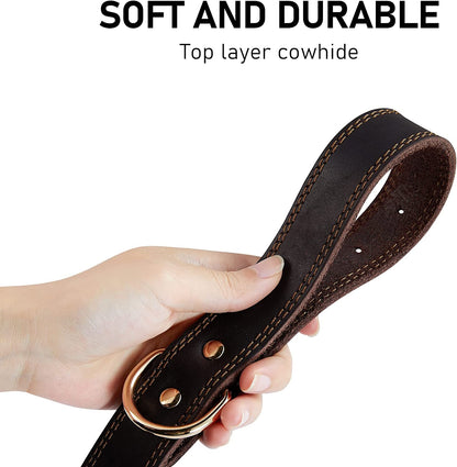 Leather Dog Collar, Heavy Duty Wide Dog Collar for Small,Medium,Large and Extra Large Dogs (M: 1" Wide for 15.2" - 19.2" Neck, Dual Stitch - Brown) - FurrrBabies & More! - 7445009213243
