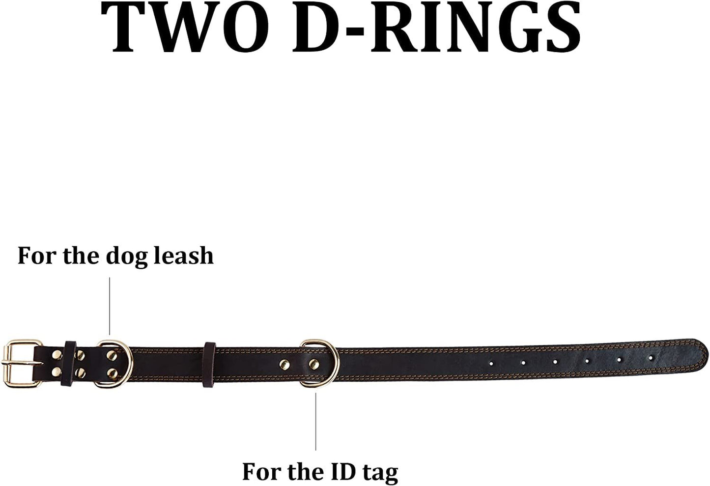 Leather Dog Collar, Heavy Duty Wide Dog Collar for Small,Medium,Large and Extra Large Dogs (M: 1" Wide for 15.2" - 19.2" Neck, Dual Stitch - Brown) - FurrrBabies & More! - 7445009213243